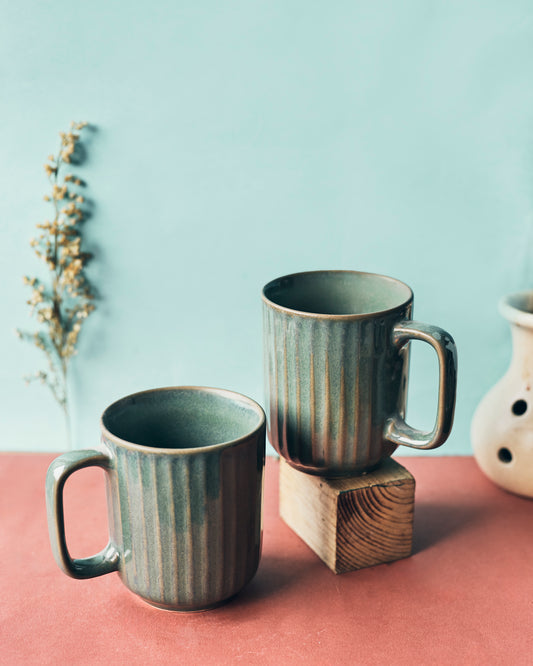 Olive Essence: Set of 2 Ceramic Olive Color Coffee Mugs