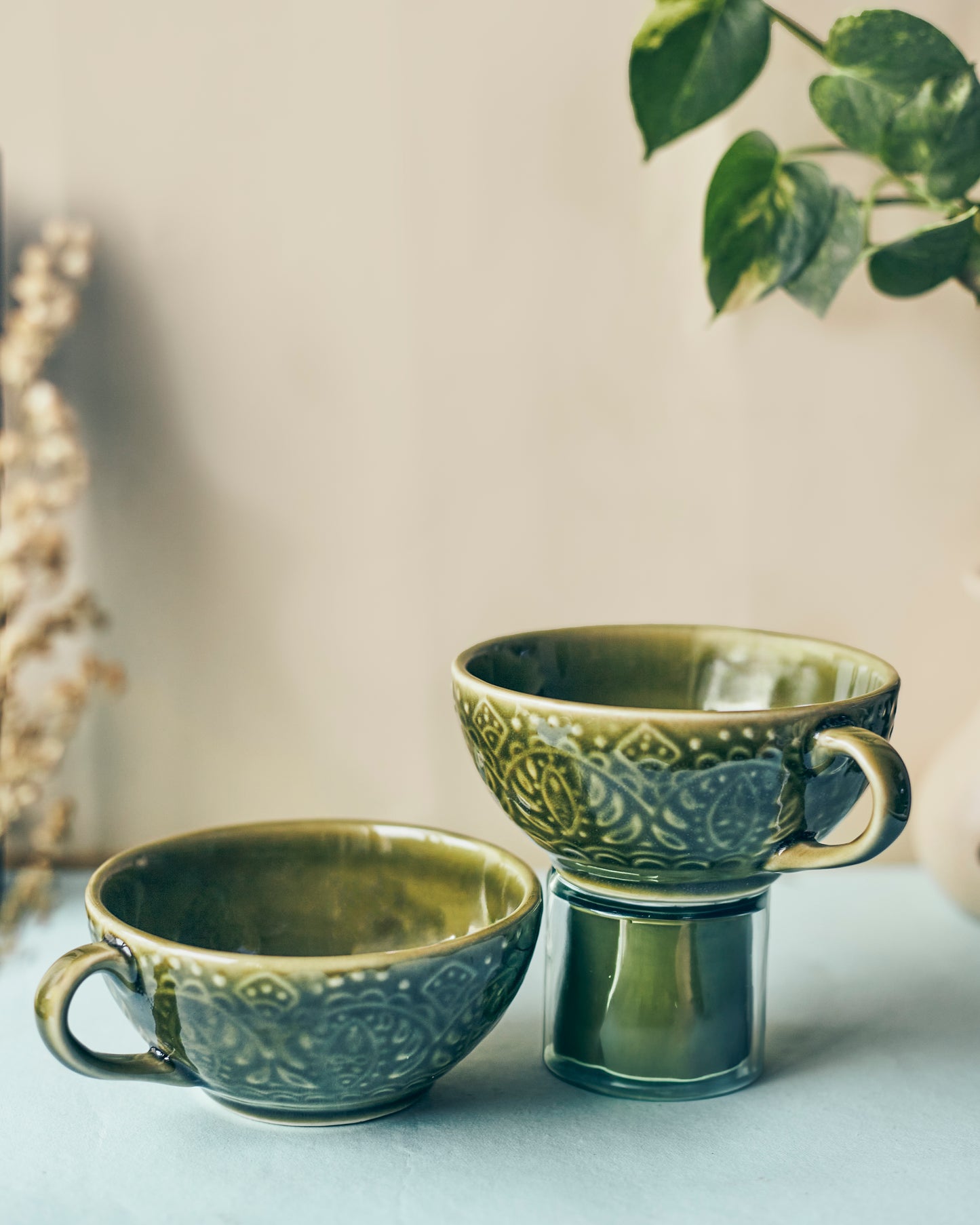 Emerald Harmony: Green-Colored Soup Bowls(Set of 2)