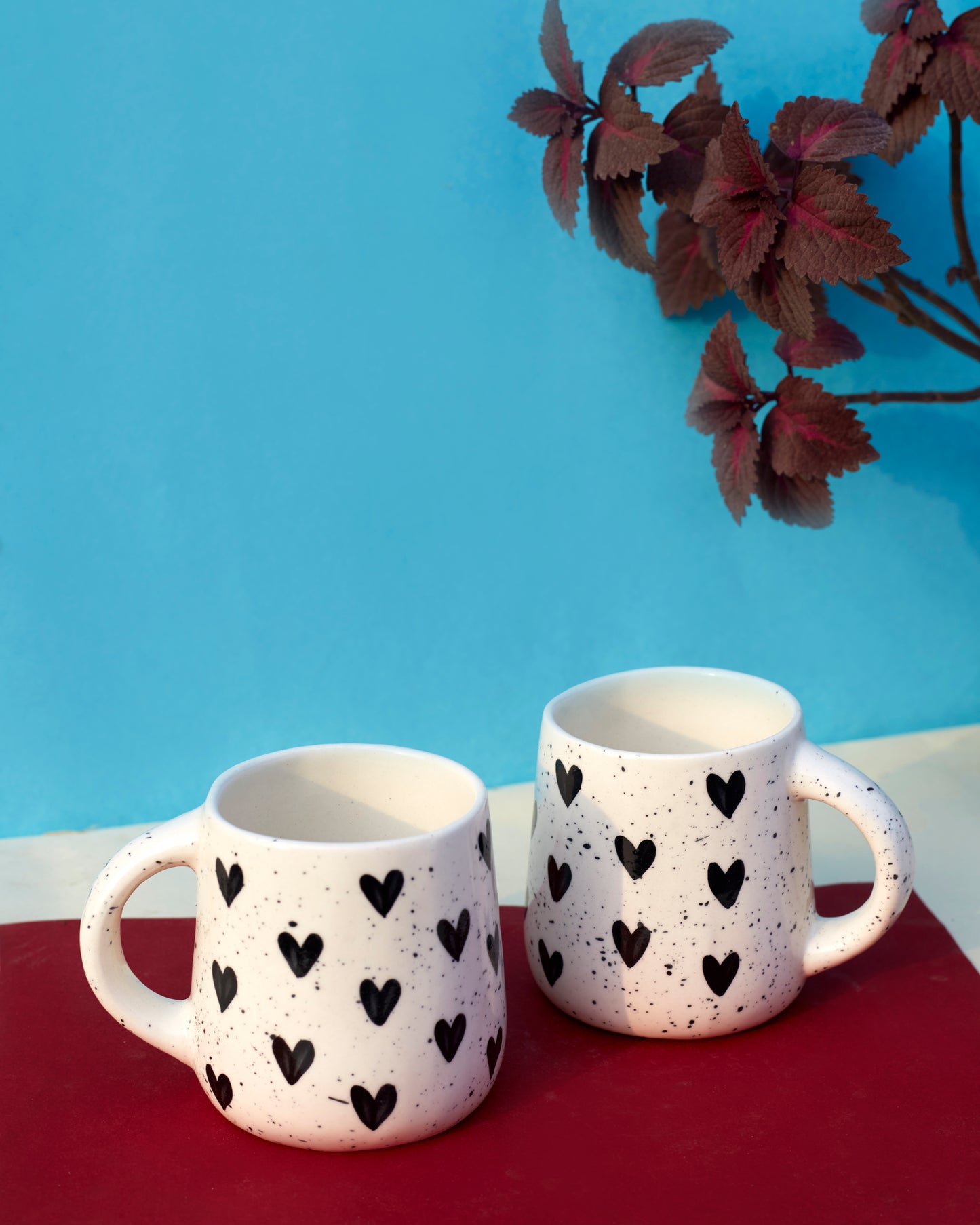 Heartfelt Sips: Set of 2 Black Ceramic Coffee Mug