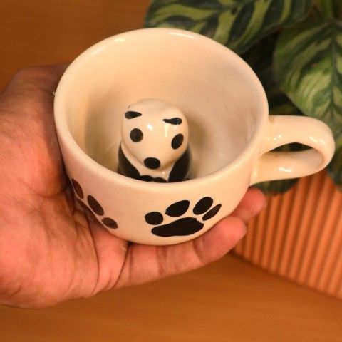 Handcrafted Ceramic 3 D panda Tea Cup Set of 2