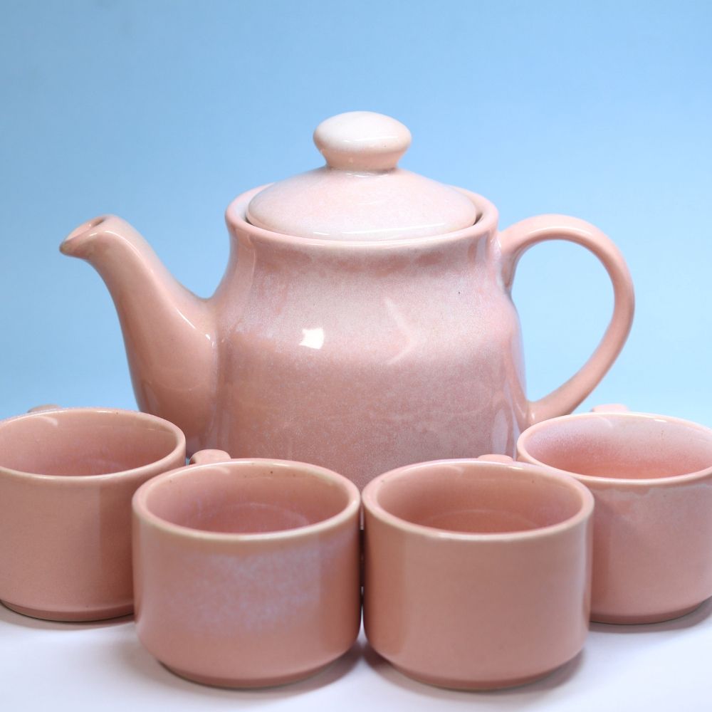 Vintage Pink Ceramic Tea Set  - Elegant Porcelain Teapot with Cup