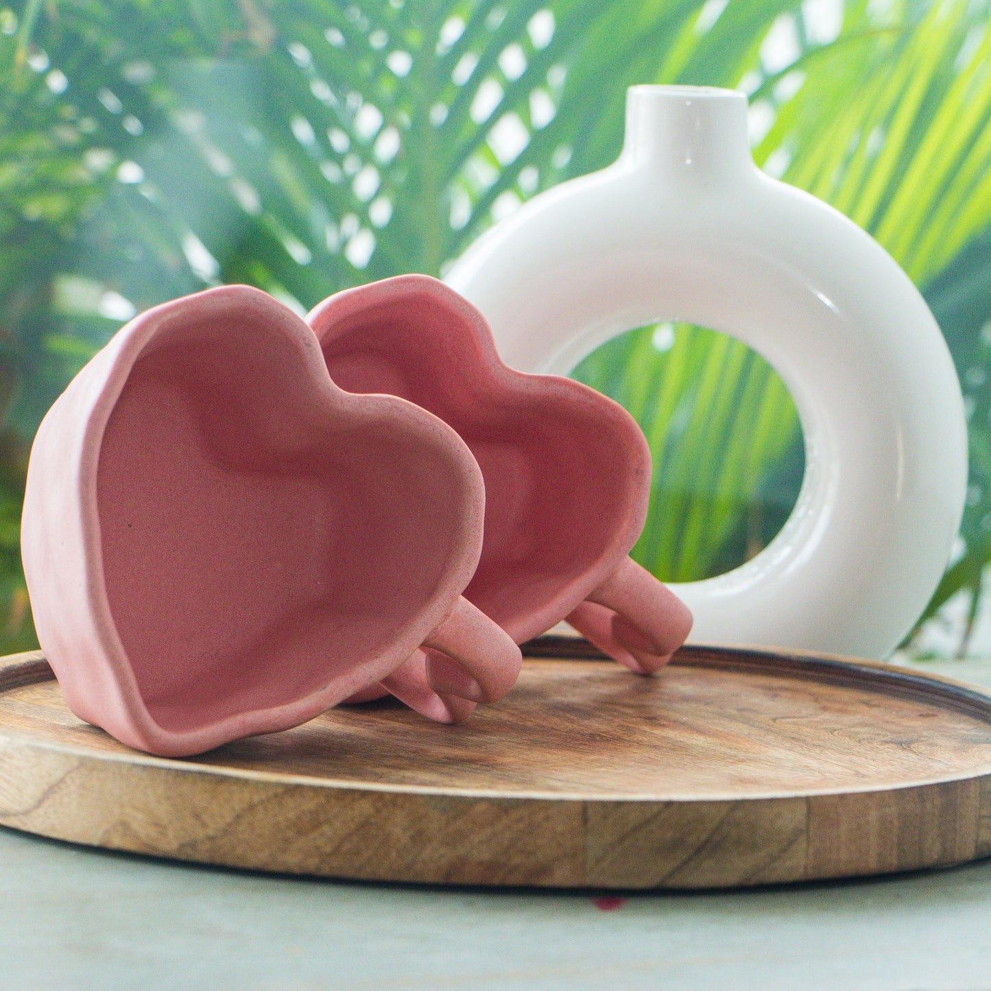 Handcrafted Pink Heart-Shaped Ceramic Mugs, Set of 2