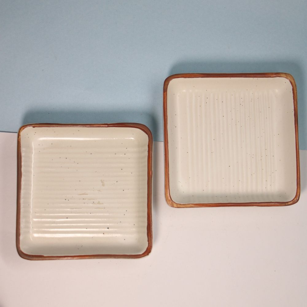 Rustic Handcrafted Square Ceramic Plates - 2 Piece Set