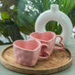 Handcrafted Pink Heart-Shaped Ceramic Mugs, Set of 2