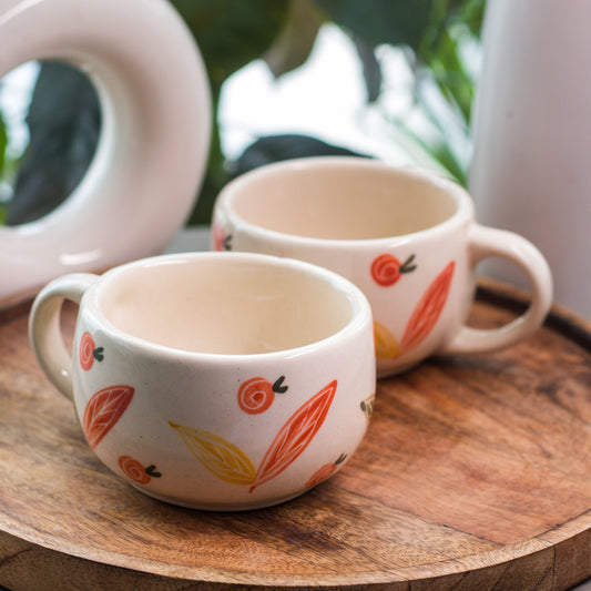 Handcrafted Ceramic cups with Orange Flower Design