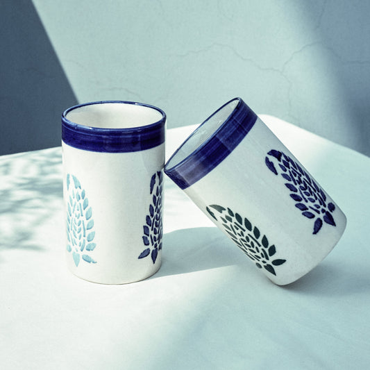 200ml Mughal Design Water Ceramic Glass (Set of Two)