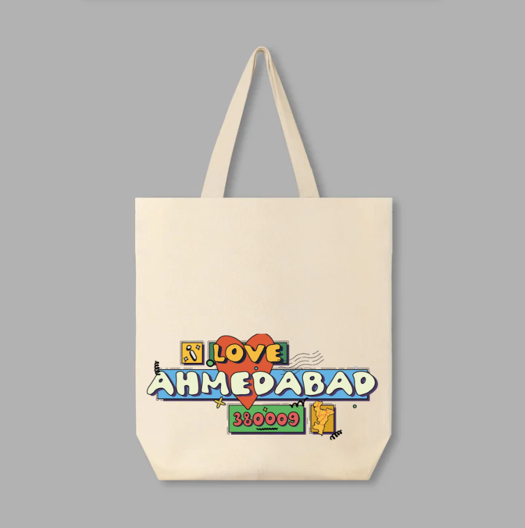I Love Ahmedabad Printed Cotton Tote Bag Souvenir