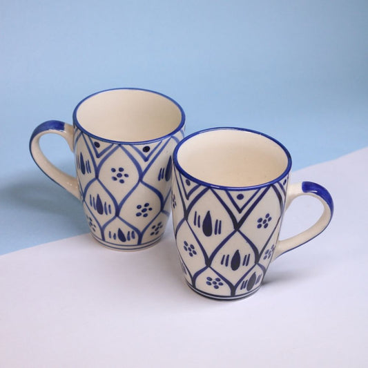 Handcrafted Ceramic Coffee Mugs Set of -2  Blue Pattern Design