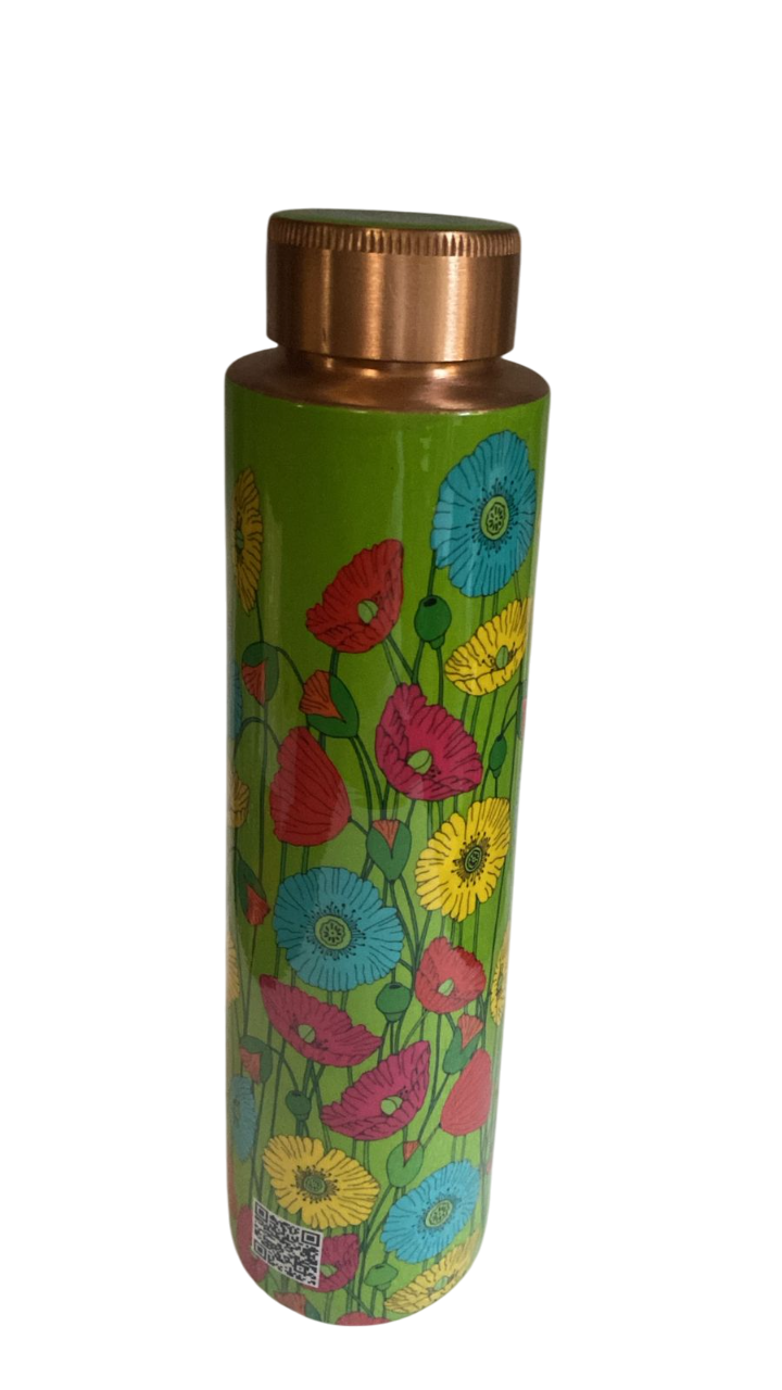 Green Floral Copper Water Bottle 1L Leak-Proof