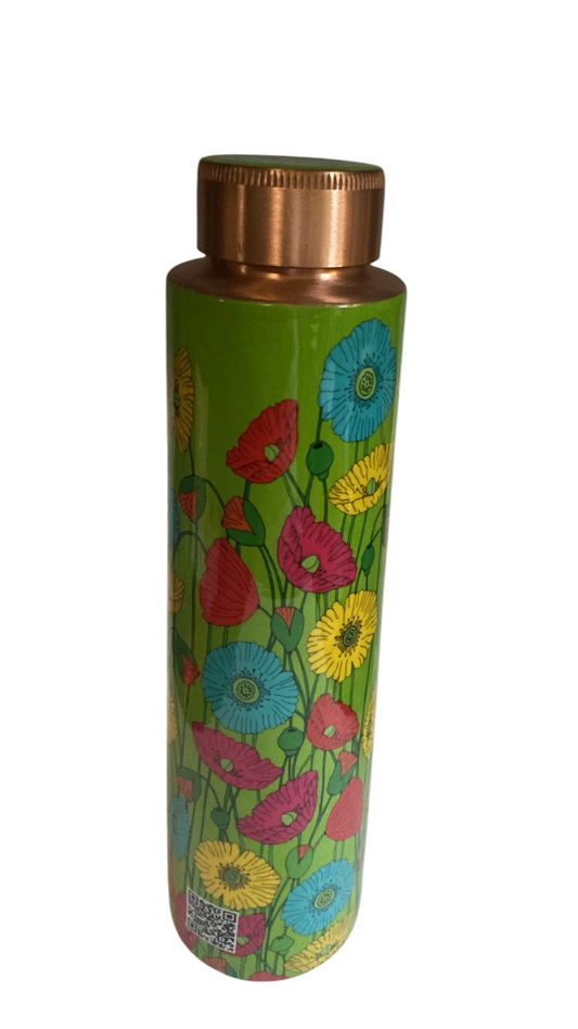 Green Floral Copper Water Bottle 1L Leak-Proof