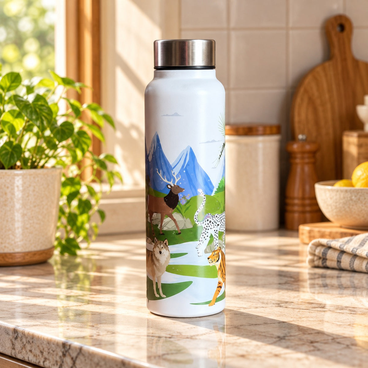 Wildlife Print Steel Water Bottle – Animal Design