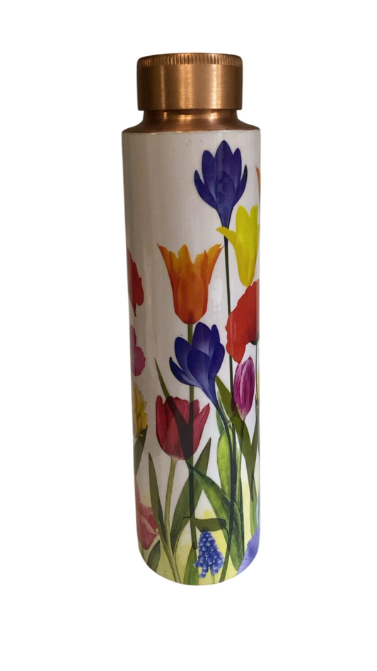 Floral Printed Copper Water Bottle 1L - BPA Free
