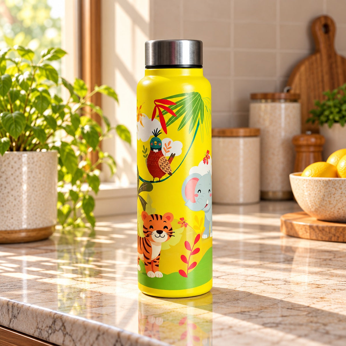 Wildlife Print Water Bottle – Colourful Animal Design