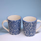 Handcrafted Ceramic Coffee Mugs Set of -2 Blue Floral Pattern