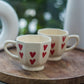 Handcrafted Octagon Ceramic Mugs with Red Hearts, Set of 2