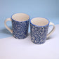 Handcrafted Ceramic Coffee Mugs Set of -2 Blue Floral Pattern