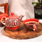 Handcrafted Ceramic Floral Teapot Set - Red and White