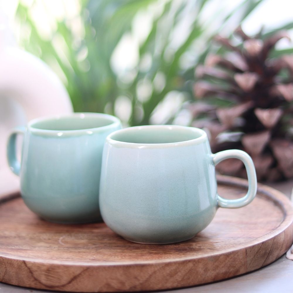 Handcrafted Ceramic Coffee Mug with Elegant Solid Green Design Set of 2