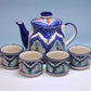 Handcrafted Blue Pottery Tea Set - Traditional Indian Ceramic Teapot with 4 Matching Cups