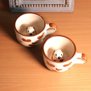 Cute Dog Ceramic Coffee Mugs | Handcrafted Animal Cups Set of 2