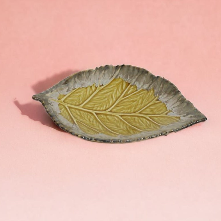 Brown Leaf Shaped Handmade Ceramic Platter