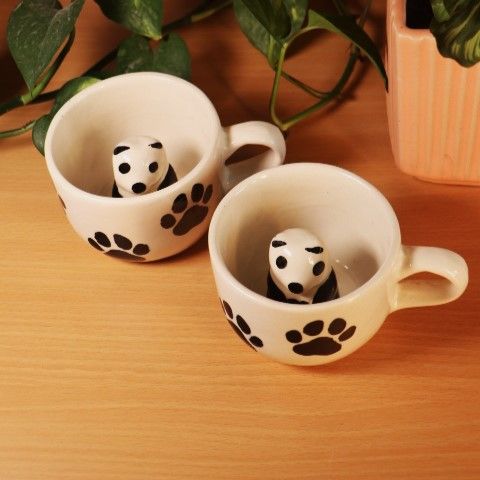 Handcrafted Ceramic 3 D panda Tea Cup Set of 2