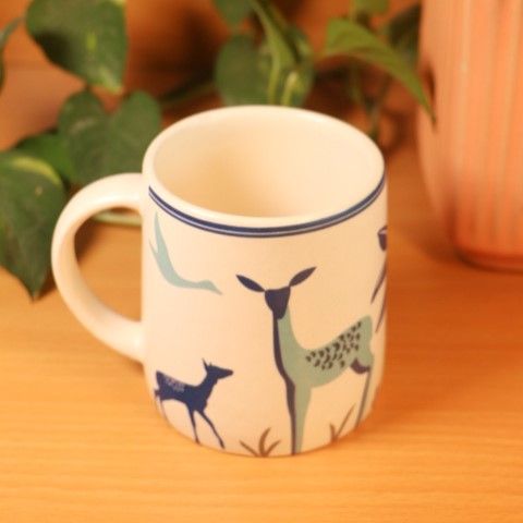 Handcrafted Ceramic Coffee Mug Set of 2 with Deer Design