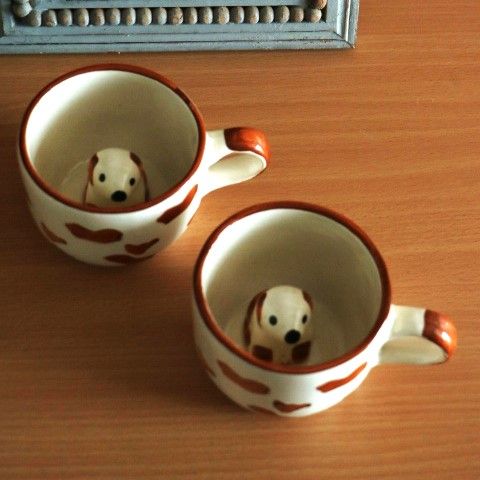 Cute Dog Ceramic Coffee Mugs | Handcrafted Animal Cups Set of 2