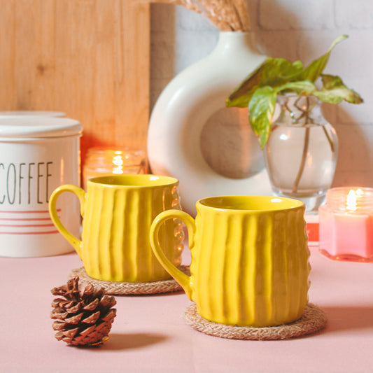 Yellow Stripe- 'Haldi Ke Liye Ekdum Mast!' Ceramic Coffee Mug (Set of Two)