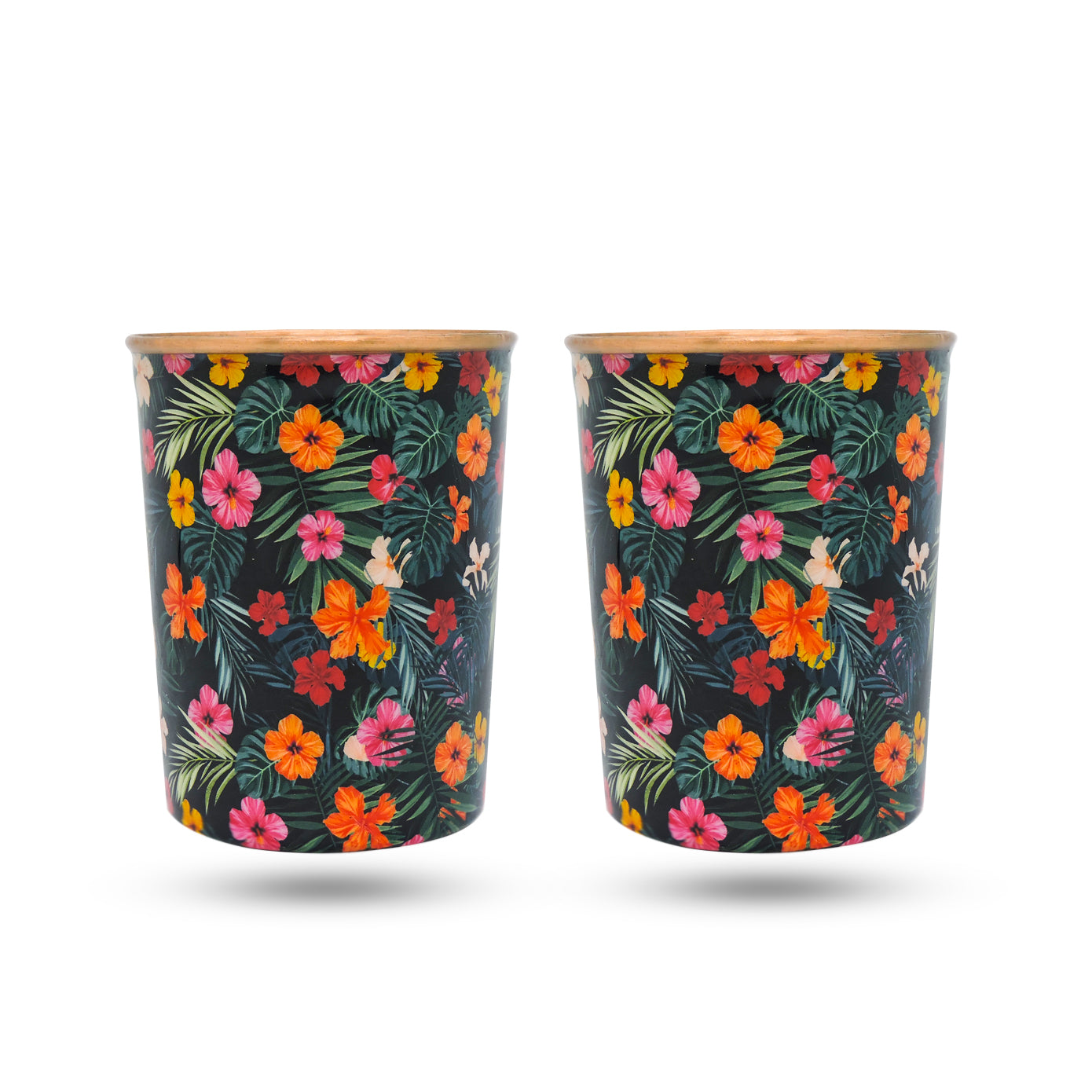 'Some Floral Talks While You Sip In' Printed Copper Glass (Set of Two)