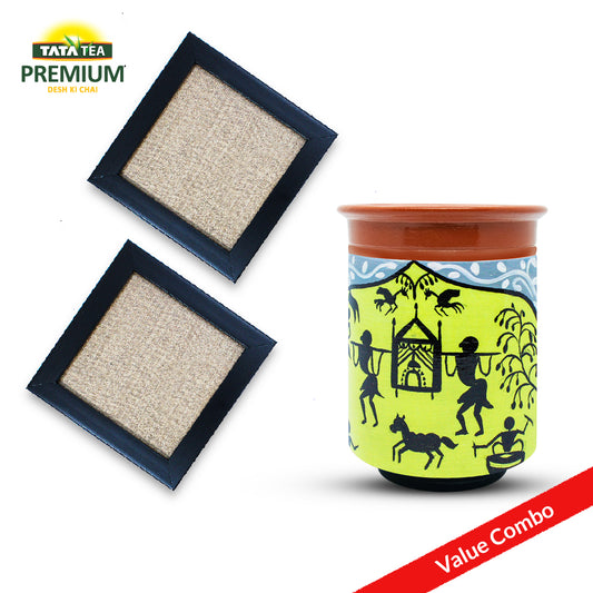 Chhattisgarh Printed Terracotta Kulhad with Coaster Set