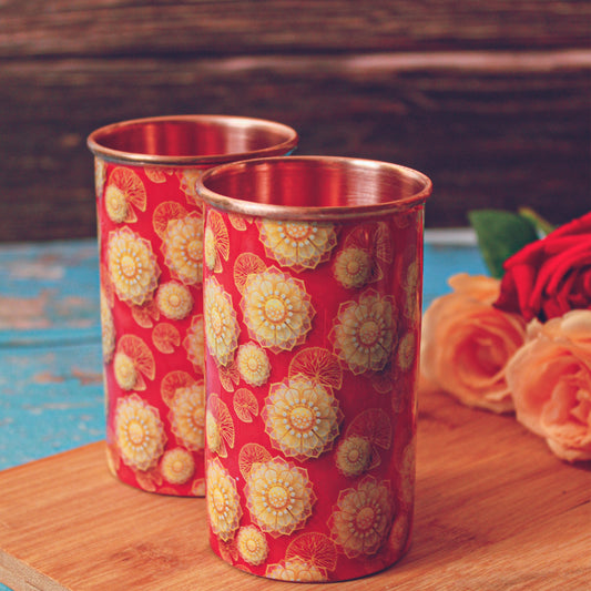 'Pink Lotuses are Overrated, Here You Can have The Reds!' Printed Copper Glass (Set of Two)