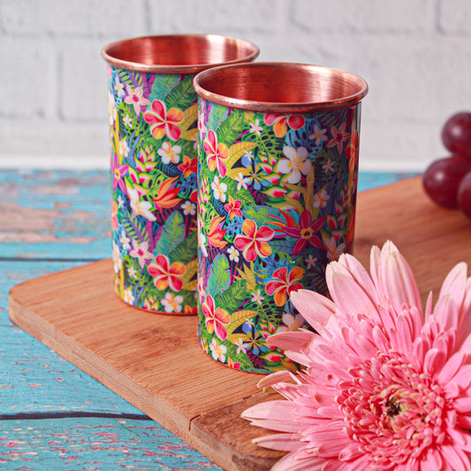 'Summer Vibes While You Sip In' Printed Copper Glass (Set of Two)