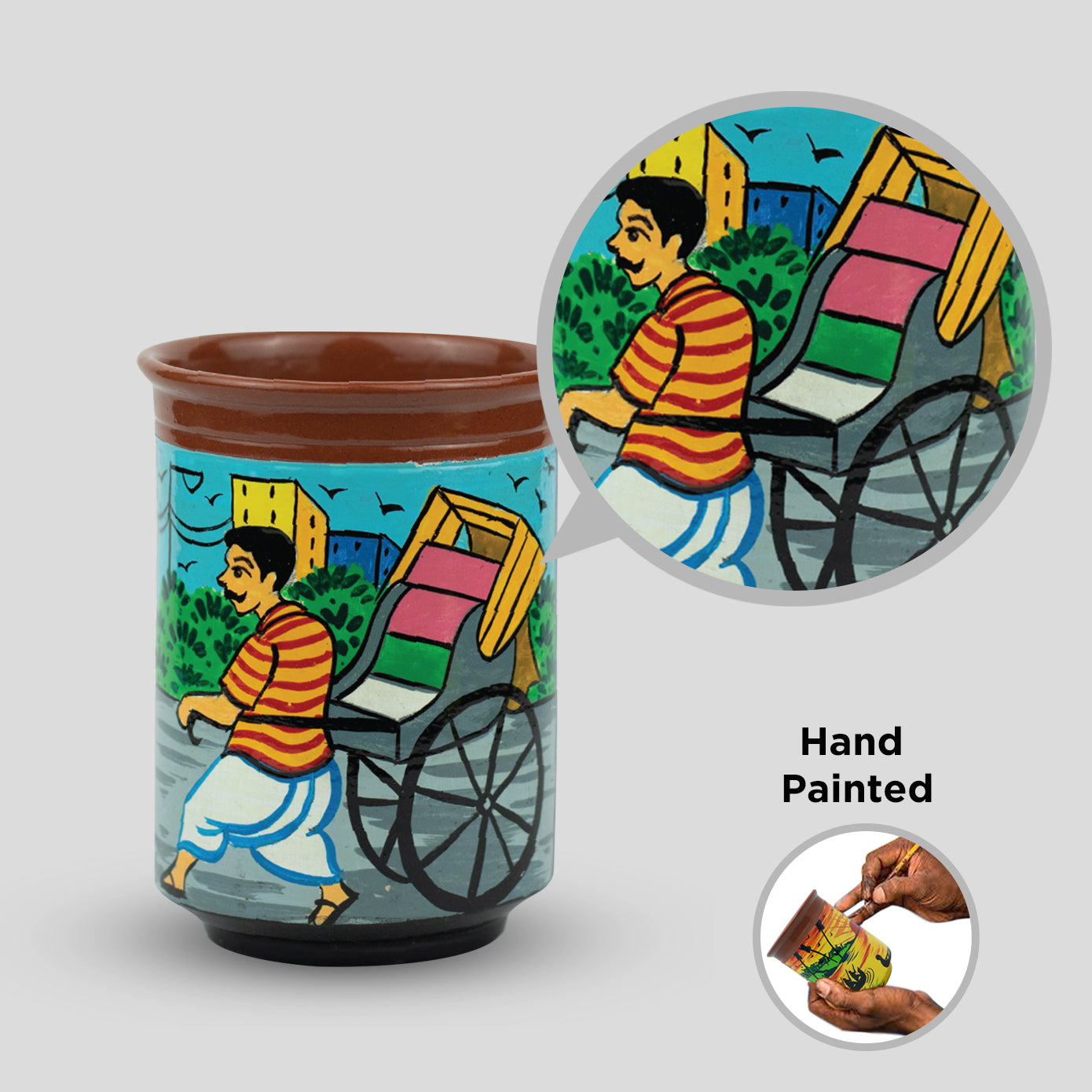 'Dugga Elo Ghorey' Rickshaw Themed - 'Arrey Bhai Jana Kahan Hain?' Terracotta Kulhad