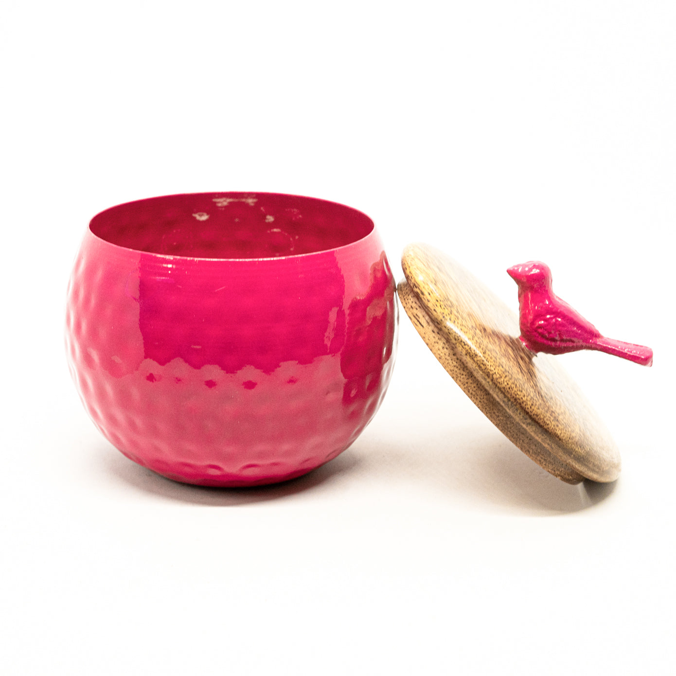 Bird Wooden Lid Nut Bowls [Yellow & Pink] Set of 2