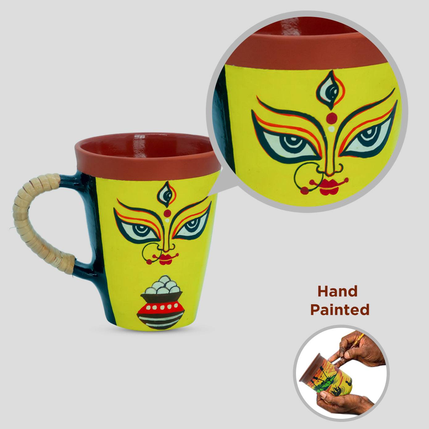 'Pujo Pujo Bhab Garir Obhab' Hand Painted Terracotta Coffee Mug