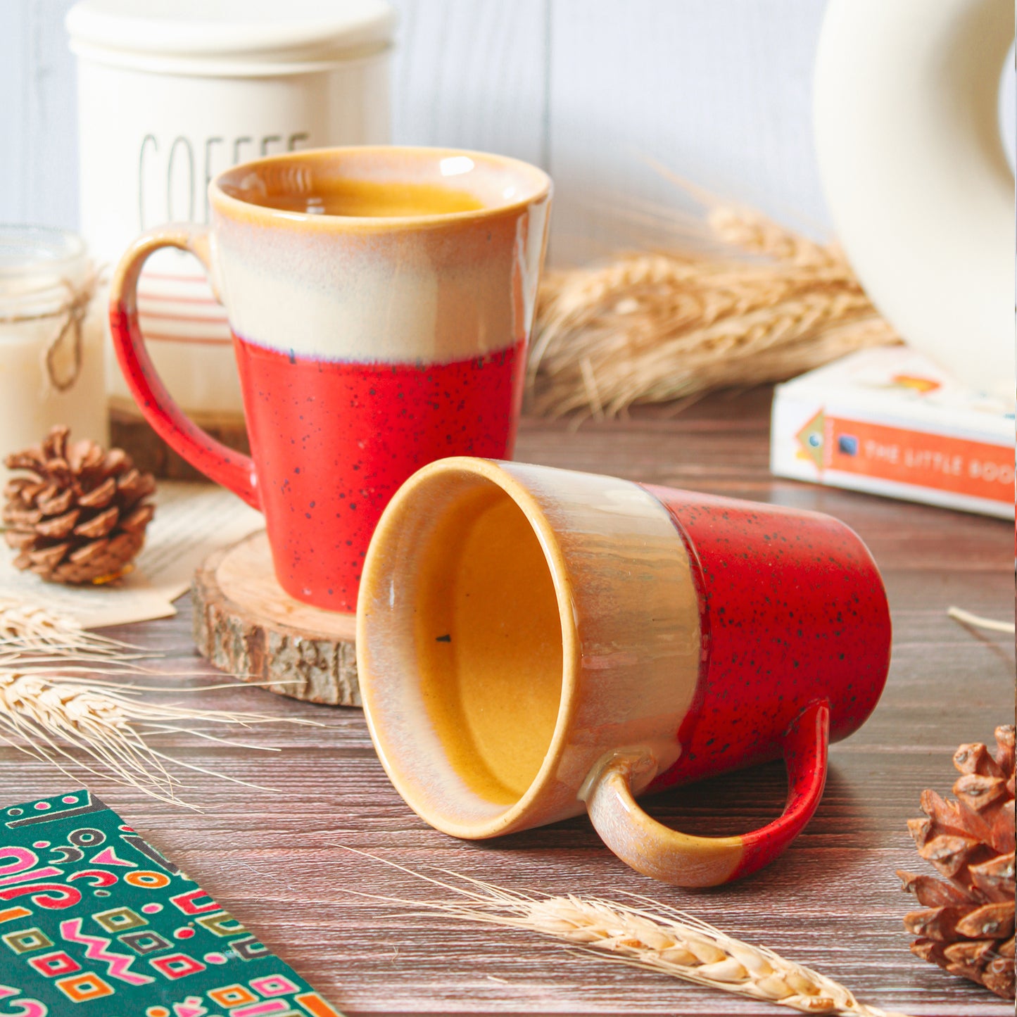 Red Waves Ceramic Coffee Mug (Set of Two)