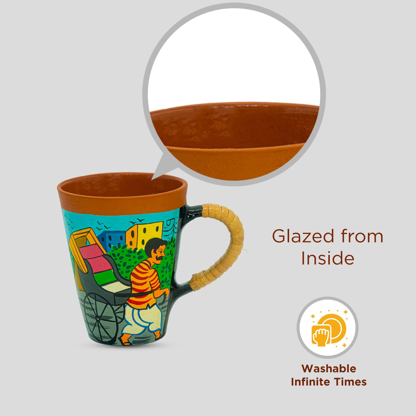 'Pujo Pujo Bhab Garir Obhab' Hand Painted Terracotta Coffee Mug