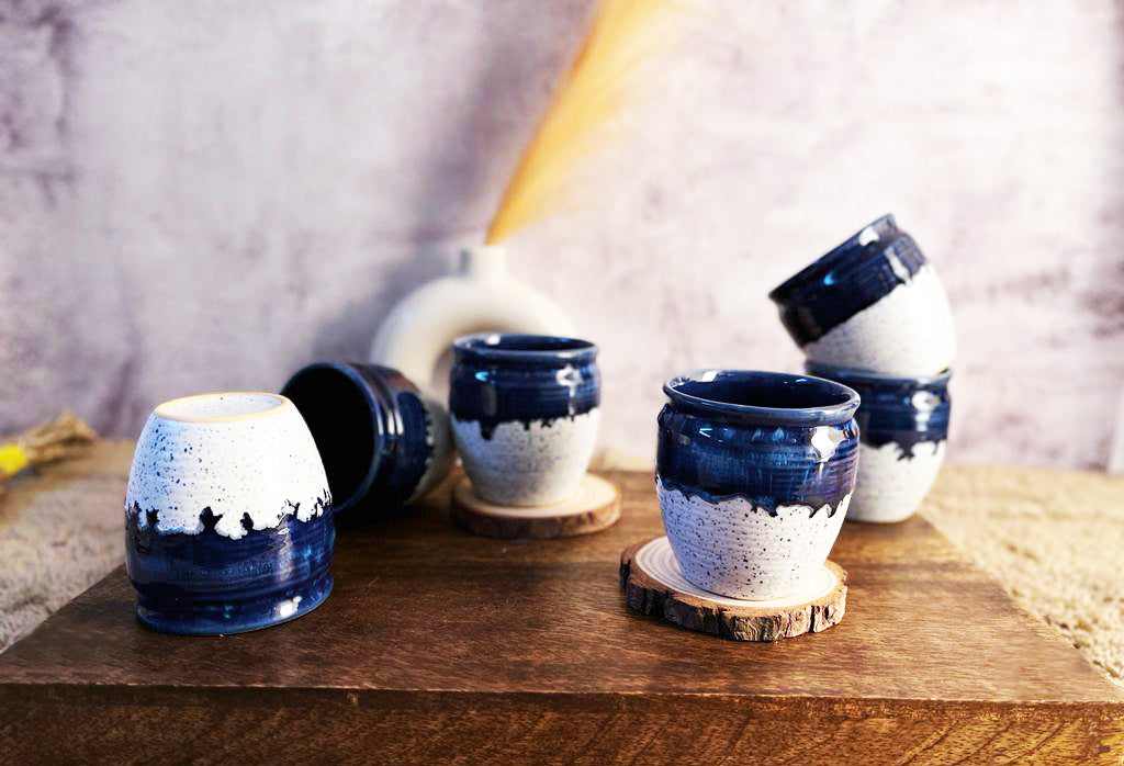 Blue Shade Antique Ceramic Kulhad (Set of Six)