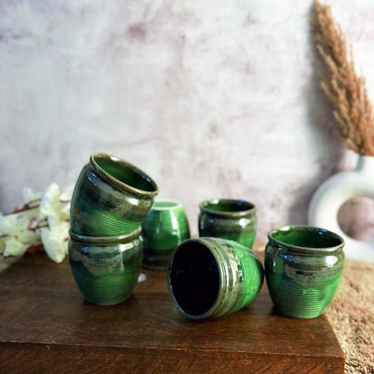 Green Shade Unique Ceramic Kulhad (Set of Six)