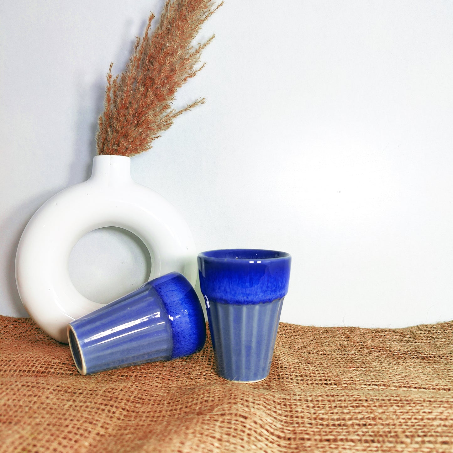 Handicraft Traditional Blue Ceramic Chai Glass (Set of Two)